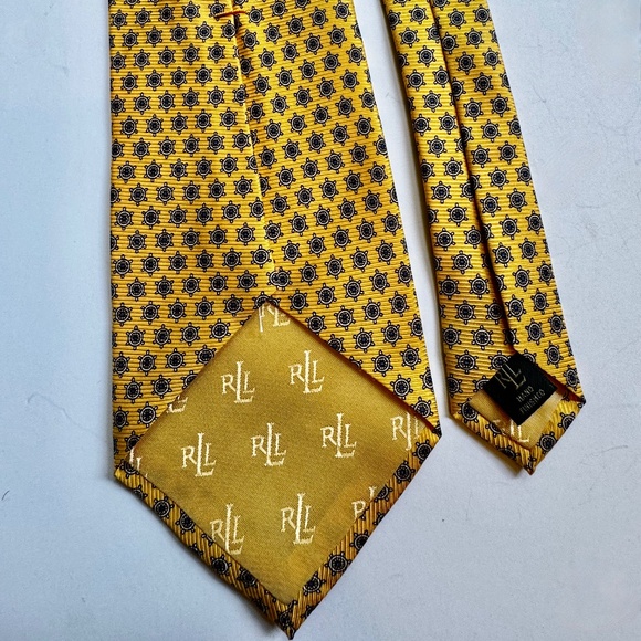RLL Lauren Ralph Lauren Mens 100% Silk Neck Tie Yellow USA - Picture 4 of 6